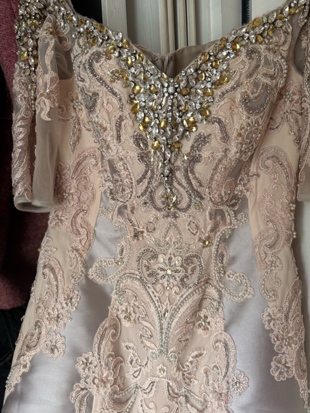 Elie Saab One-Shoulder Embellished Lace Cocktail Dress in Blush Champagne - Picture 2 of 3